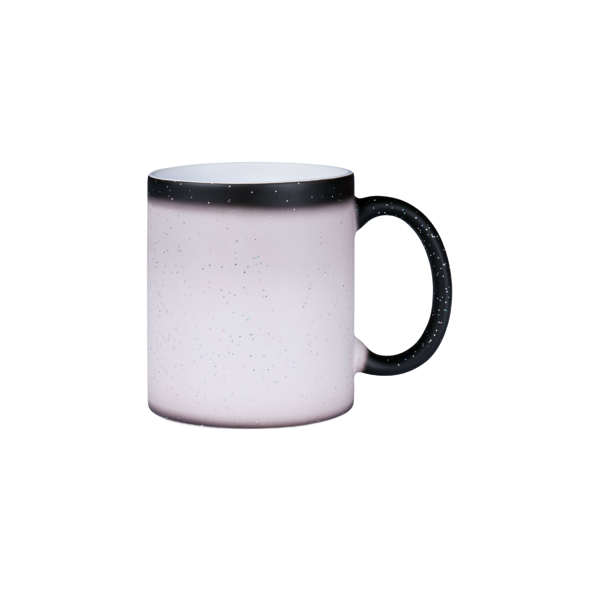 Color-changing mug with glitter particles and magic thermo effect