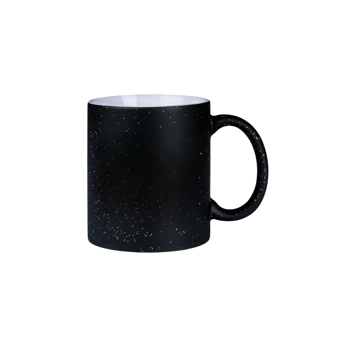 Color-changing mug with glitter particles and magic thermo effect