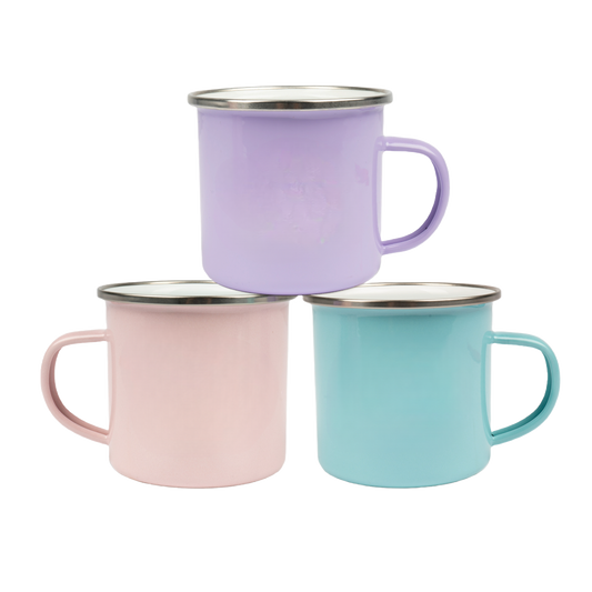 Enamel mug colored with silver stainless steel rim (12oz)