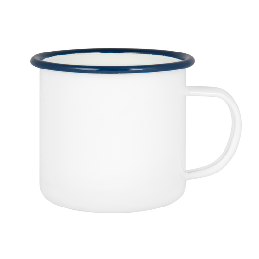 Enamel mug white 18oz, with colored mug rim