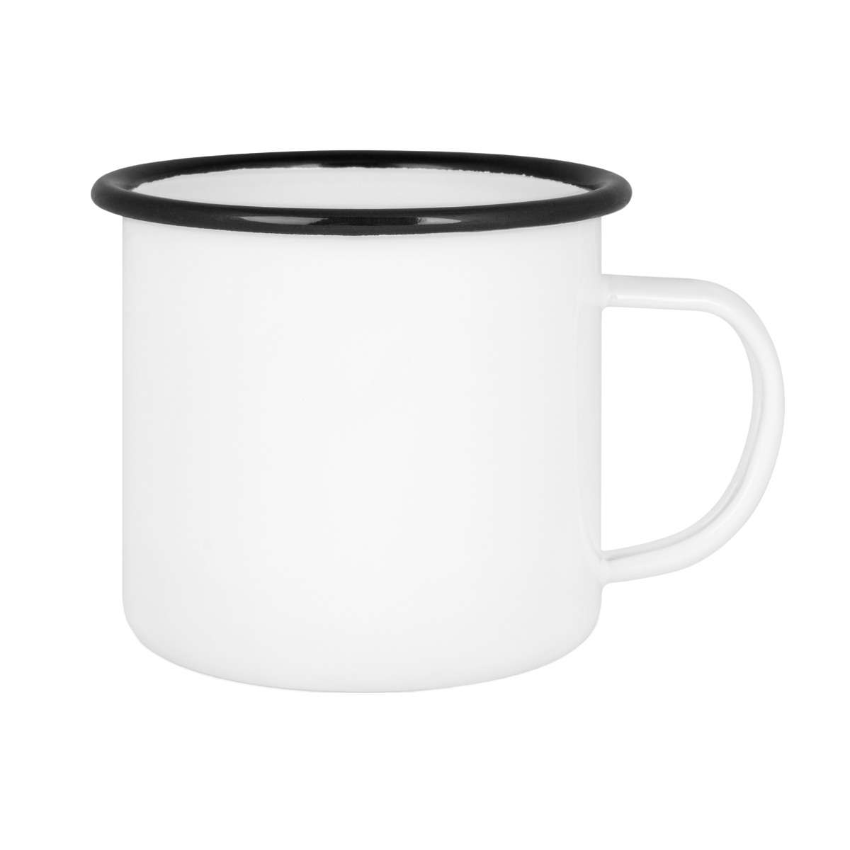 Emailletasse weiß 18oz, mit farbigem Tassenrand