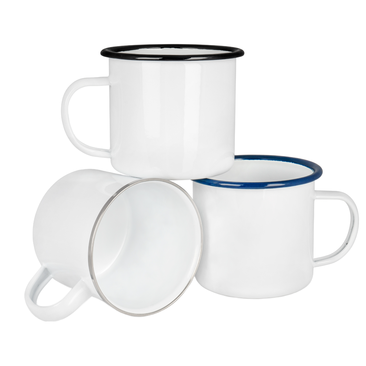 Emailletasse weiß 18oz, mit farbigem Tassenrand