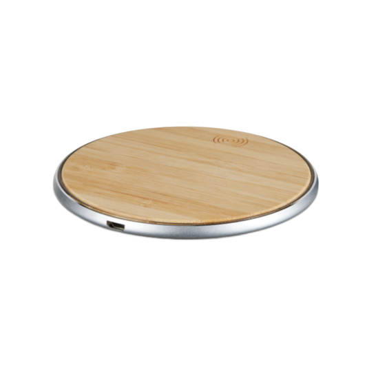 Charging pad aluminum silver with bamboo surface