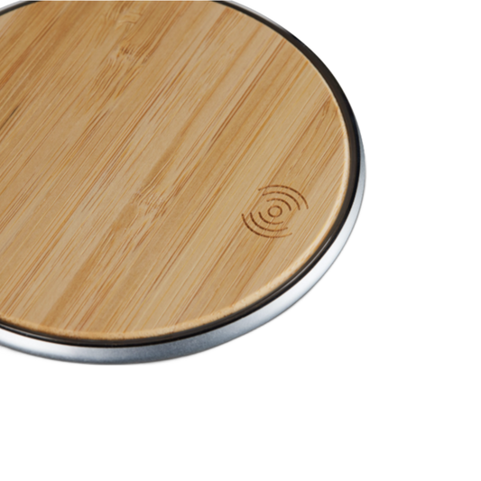 Charging pad aluminum silver with bamboo surface