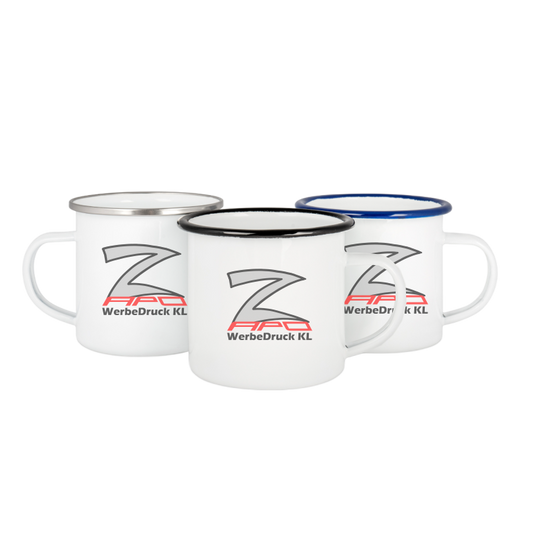 Enamel mug with colored rim 12oz