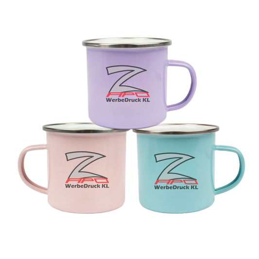 Enamel mug colored with silver stainless steel rim (12oz)