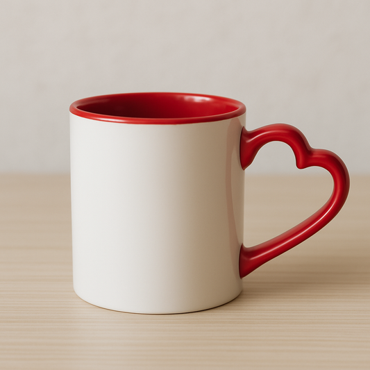 Ceramic mug with heart-shaped handle