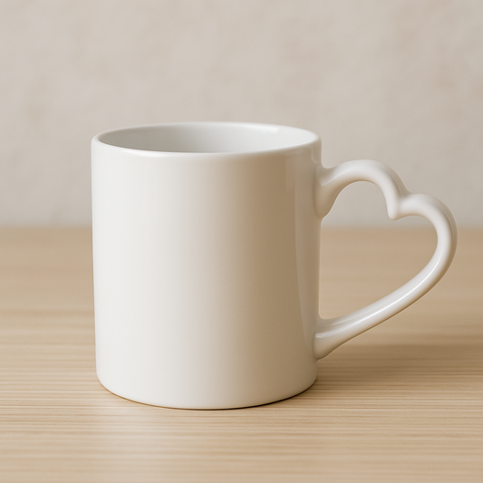 Ceramic mug with heart-shaped handle