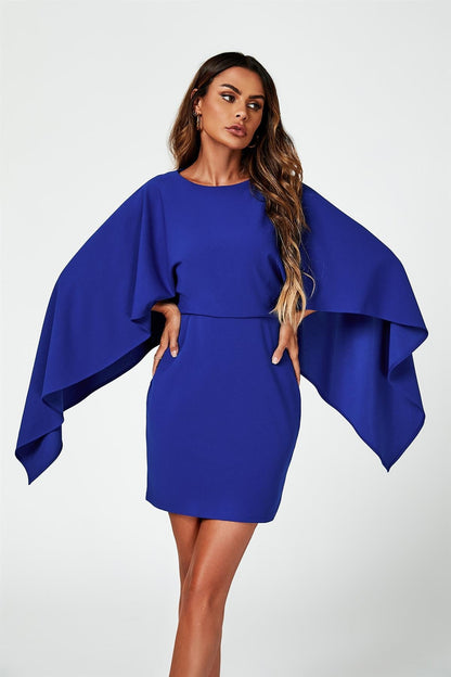 Minikleid mit Cape und Rückenausschnitt in Blau