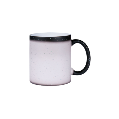Color-changing mug with glitter particles and magic thermo effect