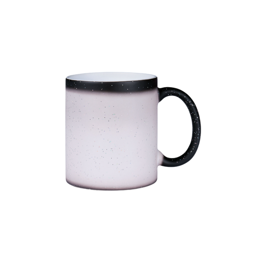 Color-changing mug with glitter particles and magic thermo effect