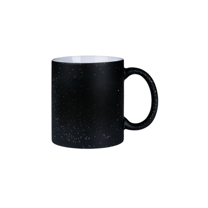 Color-changing mug with glitter particles and magic thermo effect