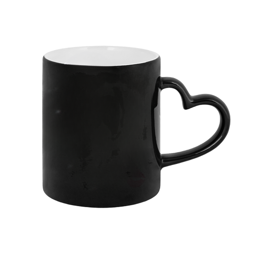 Color-changing mug with magic thermal effect and heart handle
