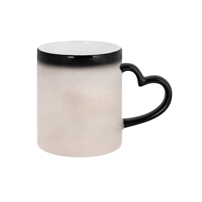 Color-changing mug with magic thermal effect and heart handle