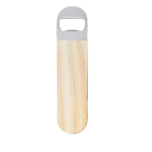 Bottle opener with wooden handle 174 x 40 x 8 mm, single-sided printable, natural color with wood grain
