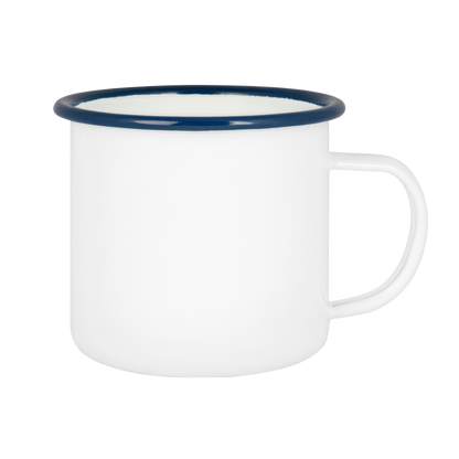 Emailletasse weiß 18oz, mit farbigem Tassenrand