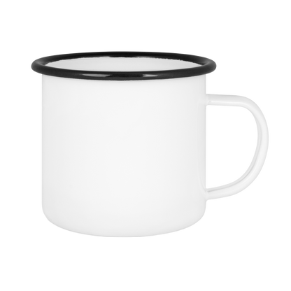 Emailletasse weiß 18oz, mit farbigem Tassenrand