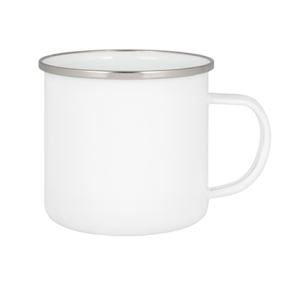 Emailletasse weiß 18oz, mit farbigem Tassenrand