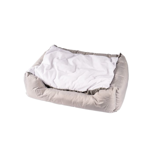 Tierbett grau, mit bedruckbarem Kissen weiß, Größe 65 x 55 cm